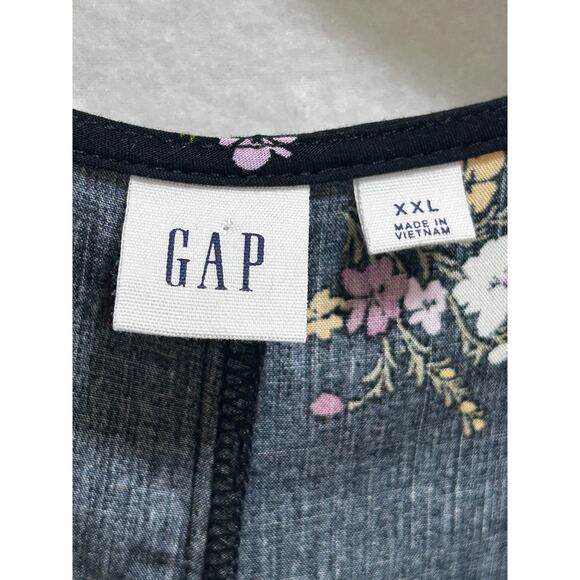Gap Black Ditsy Floral Print Long Sleeve Blouse XXL Button Front Casual Rayon - Picture 5 of 6